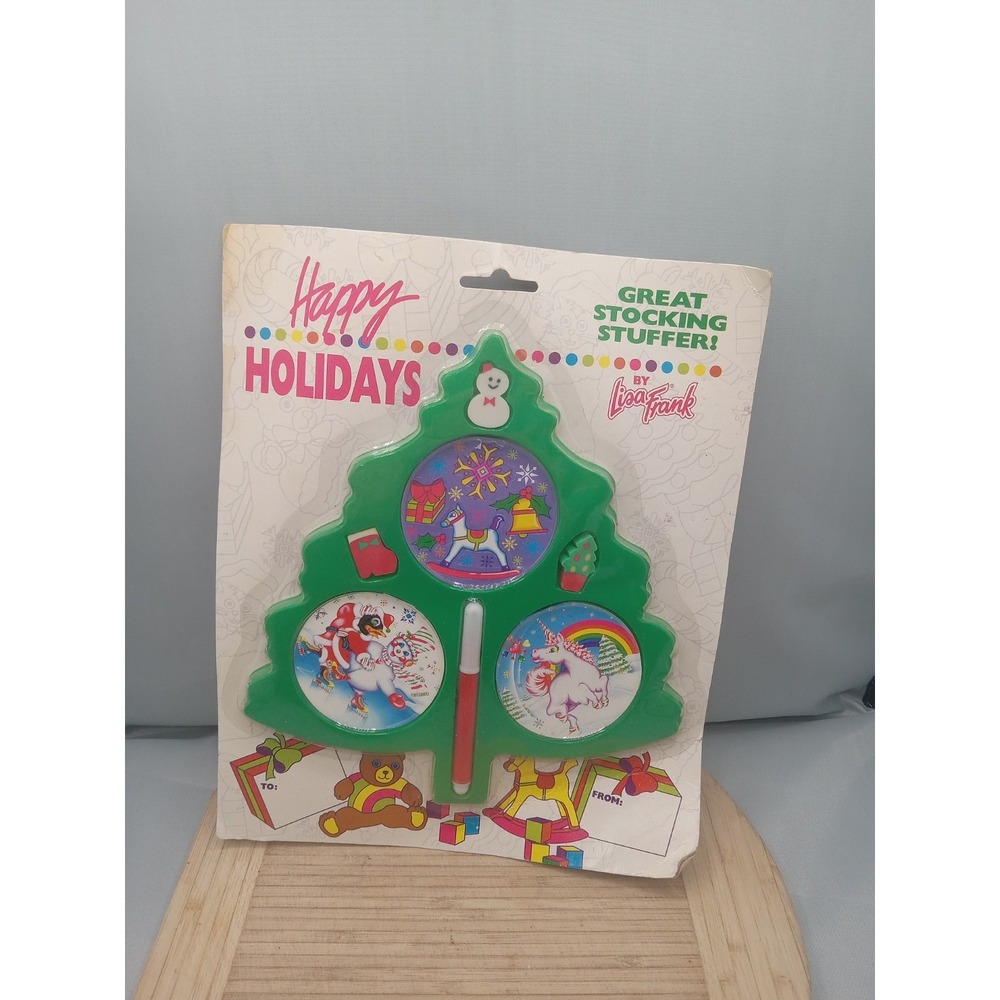 RARE New Vintage Lisa Frank Happy Holidays Great Christmas Tree Stocking Stuffer